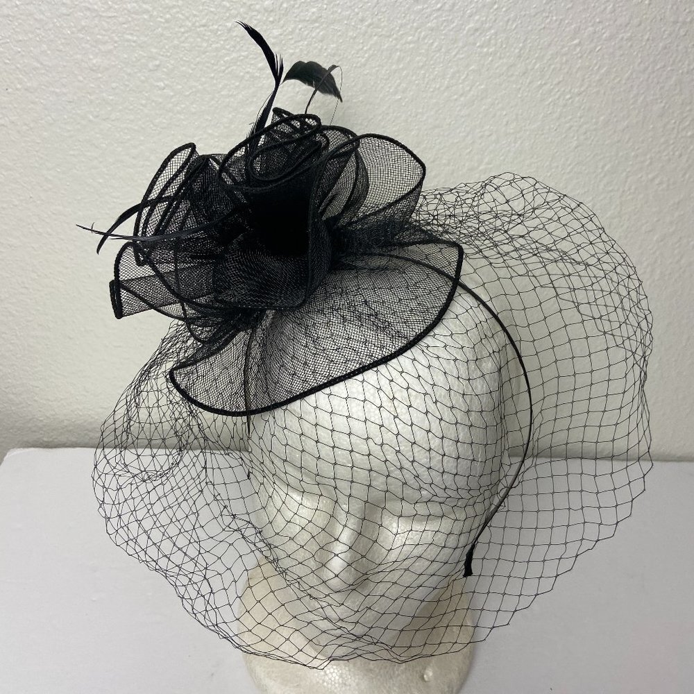 Headband dressy hair band Black Mesh Bow Vintage